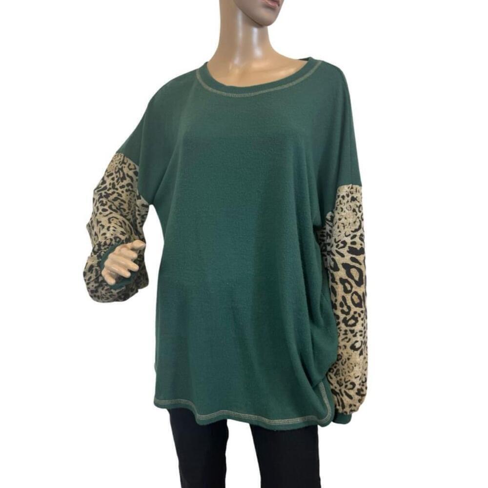 Women's First Love by Lovelyn Green and Brown Long Sleeve Top - Size XL
